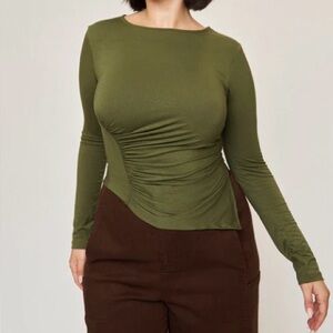 Chloe Asymmetrical Split Top in Army Green